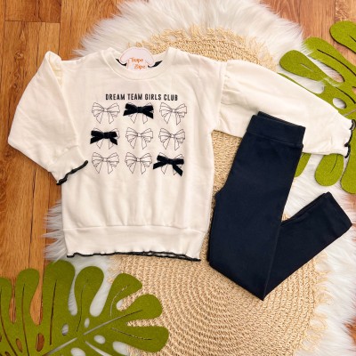 Conj. Blusa de Moletom Dream Team Girls Club e Legging - Off White e Preto